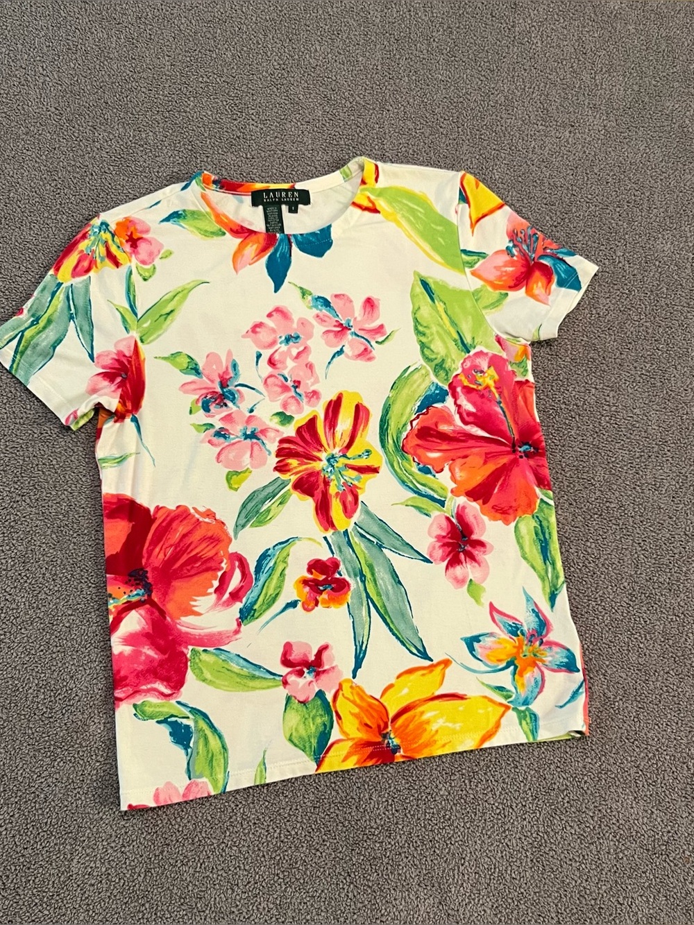 Lauren Ralph Lauren White Floral Scoop Neck Top